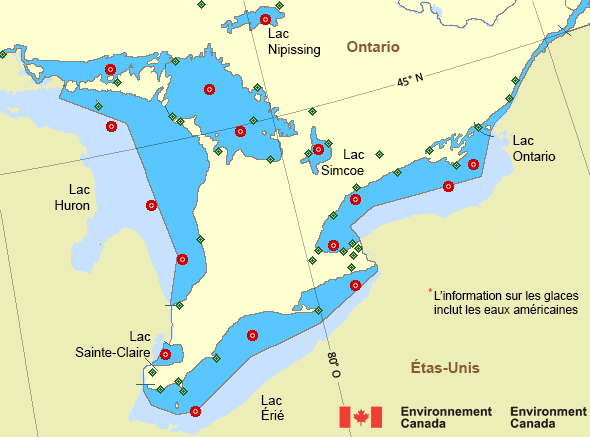 Carte des secteurs maritimes des Grands Lacs - Lac Érié et Lac Ontario
