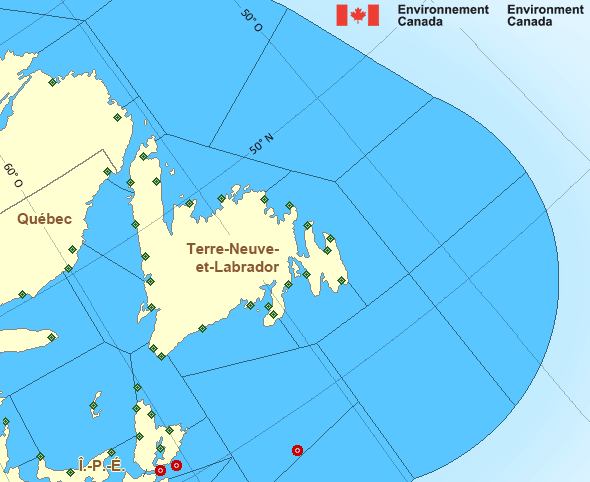 Carte des secteurs maritimes de l'Atlantique - Terre-Neuve