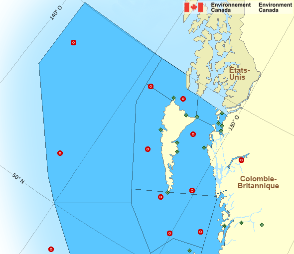 Carte des secteurs maritimes du Pacifique - Côte nord