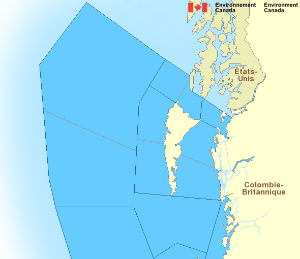 Carte des secteurs maritimes du Pacifique - Côte nord
