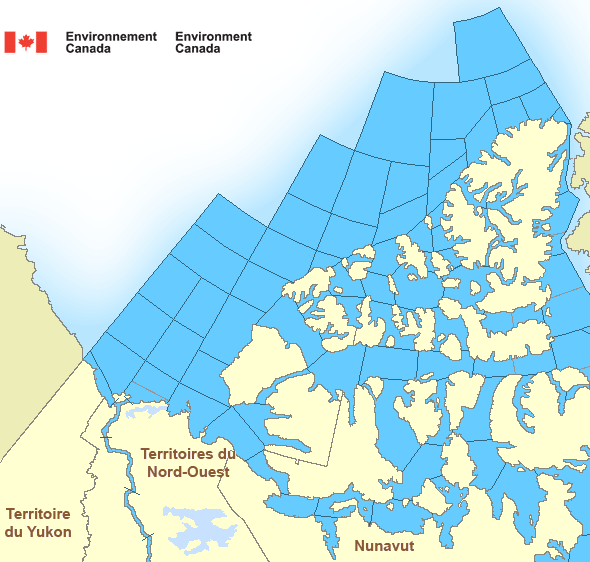 Carte des secteurs maritimes de l'Arctique - Arctique de l'Ouest