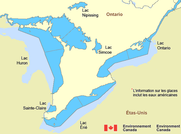 Carte des secteurs maritimes des Grands Lacs - Lac Érié et Lac Ontario