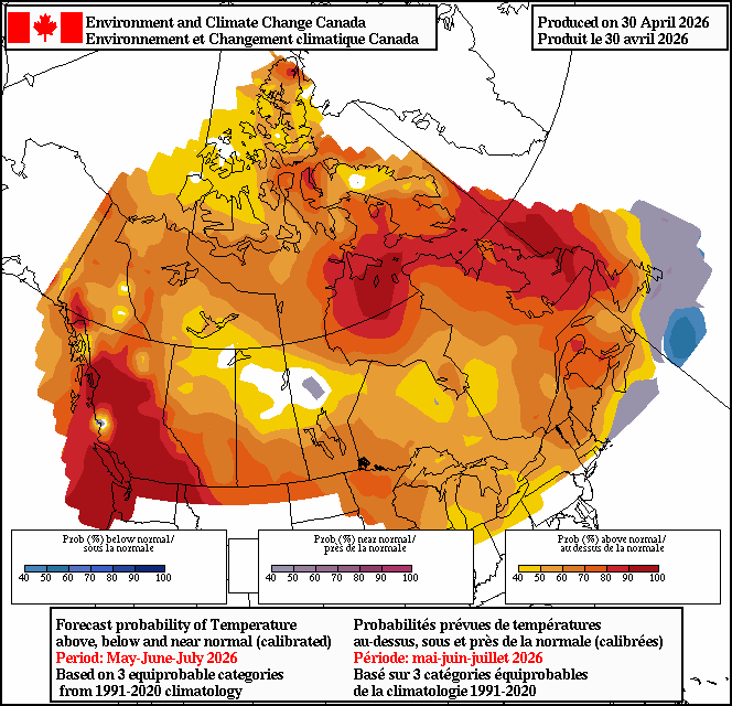 Prévisions probabilistes courantes de la température pour 1-3 mois Prévisions probabilistes courantes de la température pour 1-3 mois